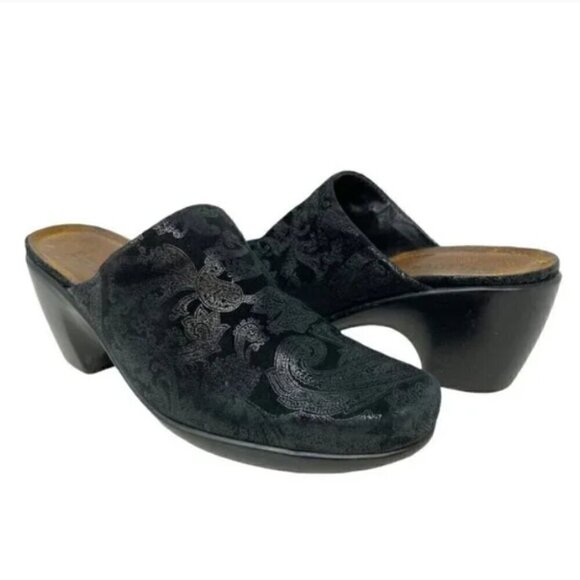 Naot Eden Dream Black Lace Nubuck Paisley Suede Clog Mule - Size 9 EU 40 - Picture 1 of 8
